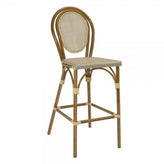 paris outdoor aluminum bar stool with faux bamboo frame and beige platinum textilene 99