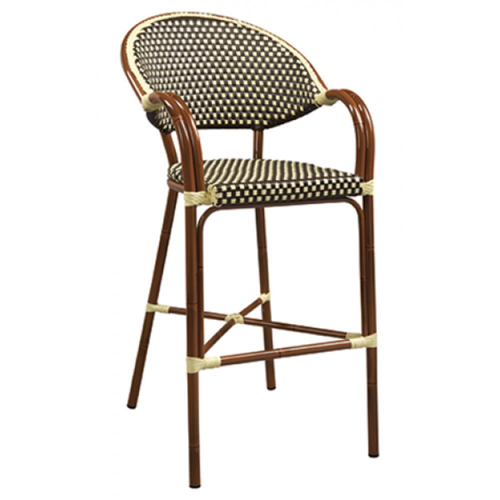 capri outdoor aluminum bar stool with mahogany frame and beige brown woven nylon 99