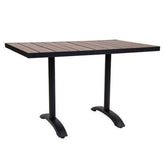 30x48 black aluminum patio table with imitation teak slat top