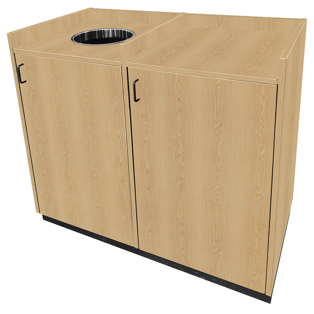 Trash Receptacles with Storage Bay and Waste Drop Off Hole
