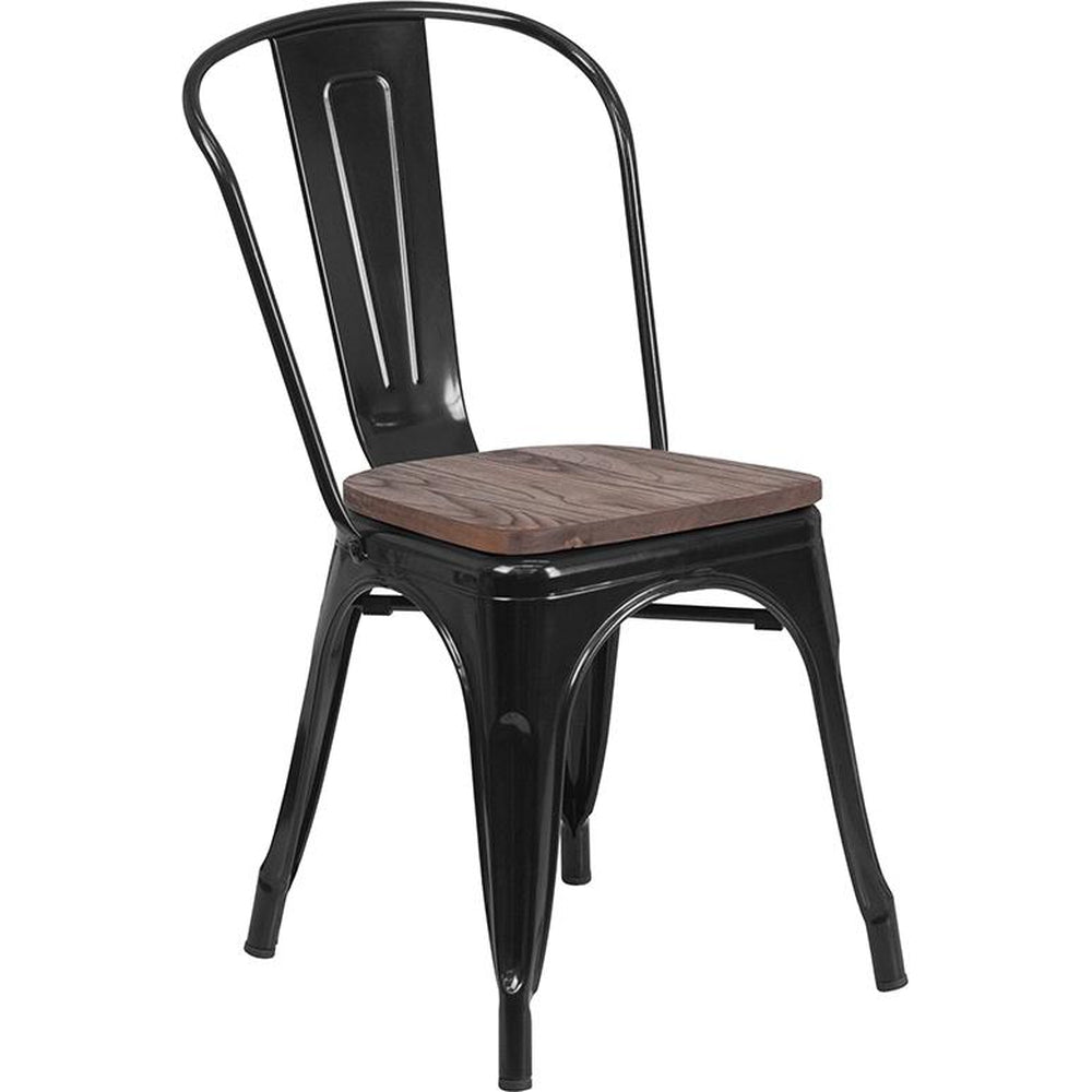 Tolix Stackable Chair with Wood Seat - Black