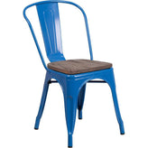 Tolix Stackable Chair with Wood Seat - Blue