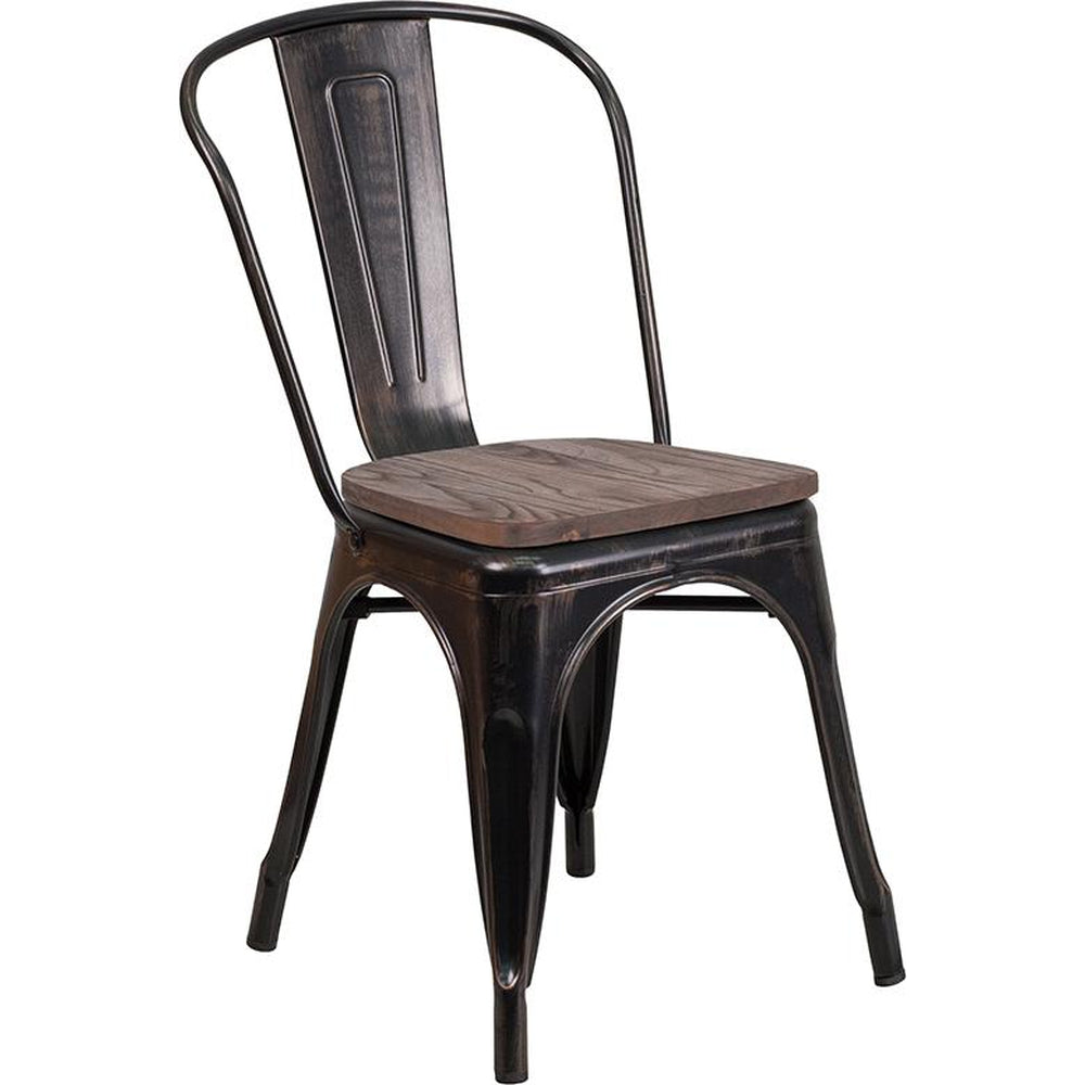 Tolix Stackable Chair with Wood Seat - Black Antique Gold
