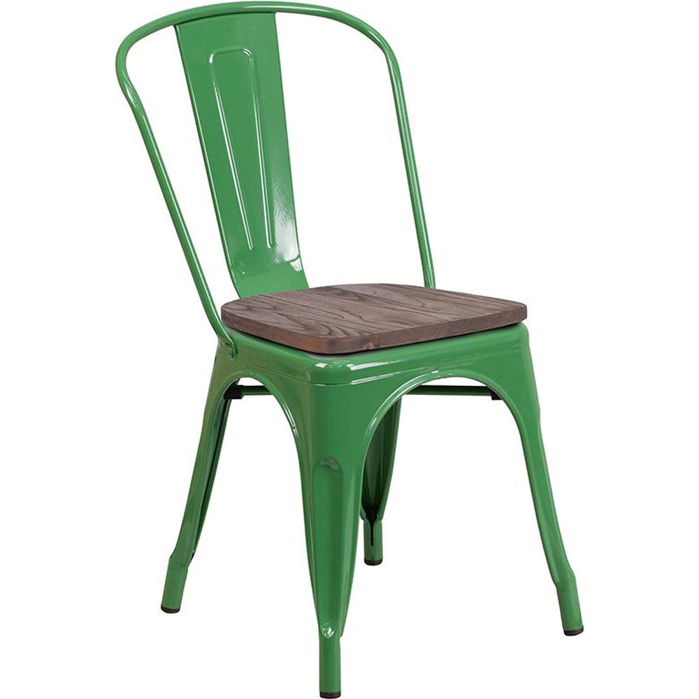 Tolix Stackable Chair with Wood Seat - Green