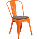 Tolix Stackable Chair with Wood Seat - Orange