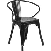 tolix style black metal indoor outdoor chair with arms