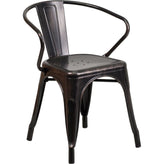 tolix style black metal indoor outdoor chair with arms