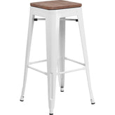 30" High Backless Tolix Barstool with Square Wood Seat - White