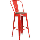 30" High Tolix Barstool with Back and Wood Seat - Red