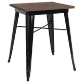 23.5" Square Tolix Indoor Table with  Wood Top - Black