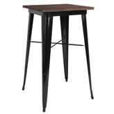 23 5 inch square black and gray tolix indoor bar height table with wood top