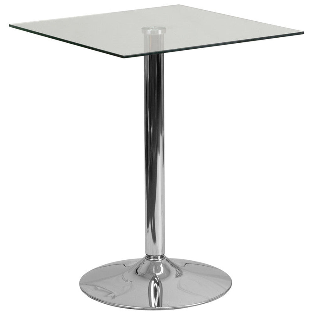 23 75 square glass table with 30h chrome metal base