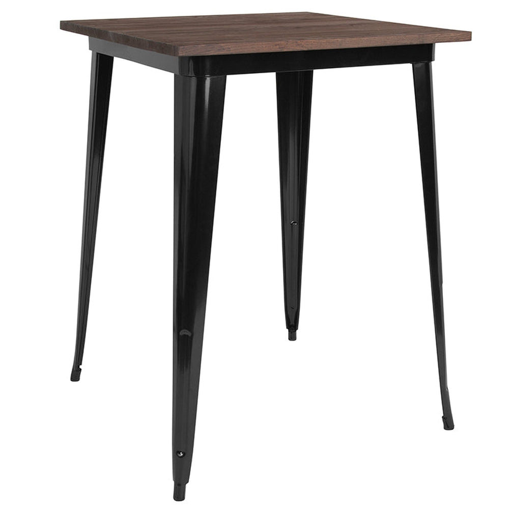 31 5 inch square black and gray tolix indoor bar height table with wood top