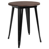 24" Round Black or Silver Tolix Indoor Table with  Wood Top - Black