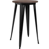 24" Round Black or Silver Tolix Indoor Bar Height Table with  Wood Top - Black