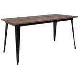 30 25 inch x 60 inch rectangular black and gray tolix indoor table with wood top