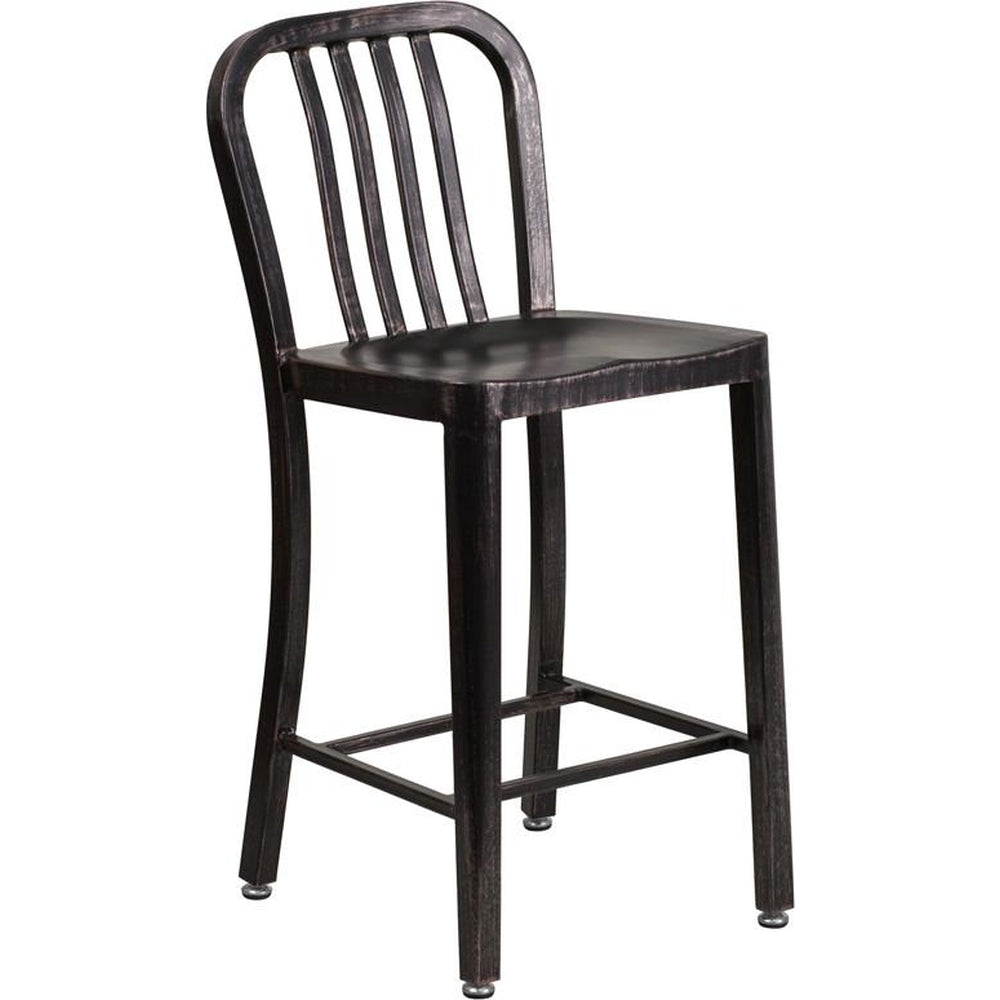 commercial cafe 24 high black metal indoor outdoor counter height stool with vertical slat back