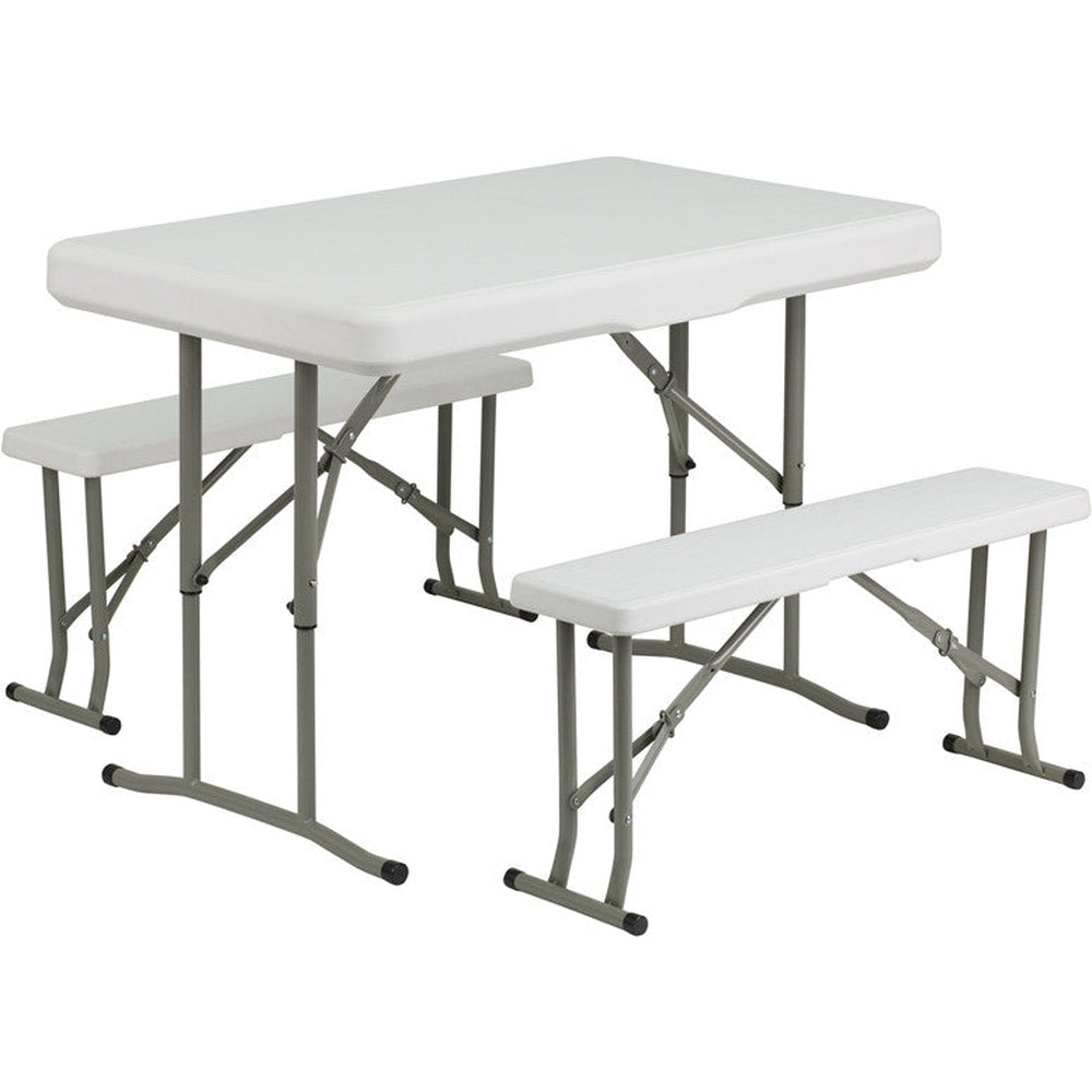 plastic folding table and benches