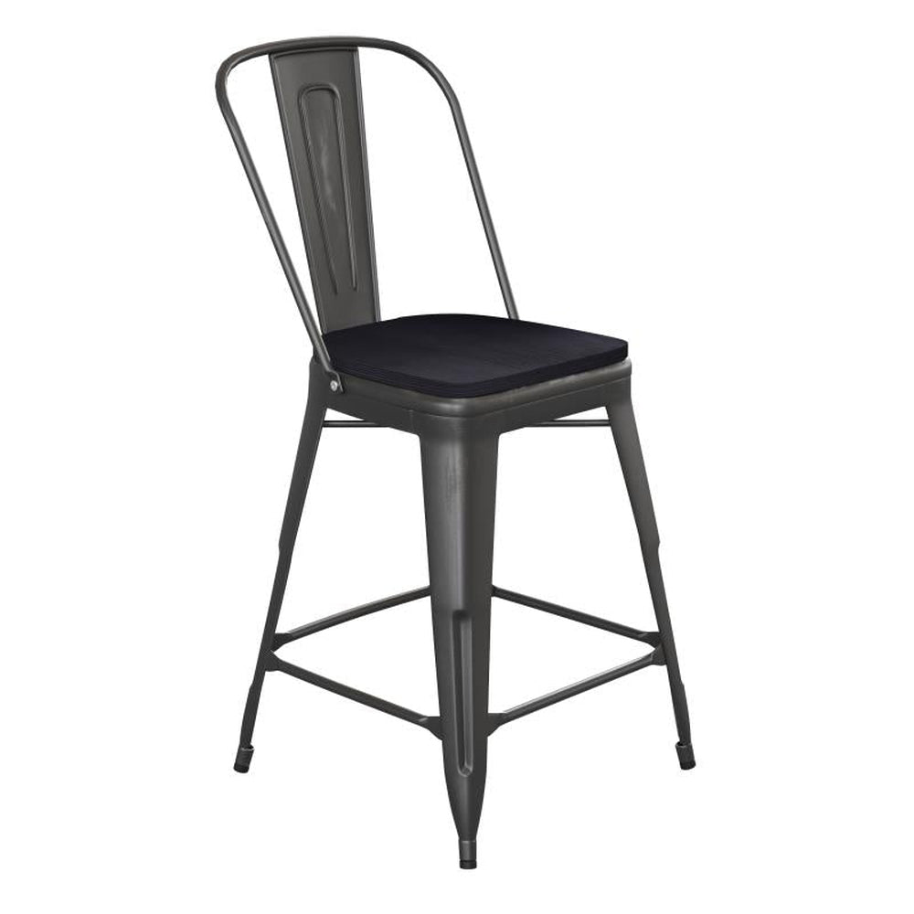 Carly 24" High Metal Counter Height Outdoor Stool with Back and Poly Resin Seat