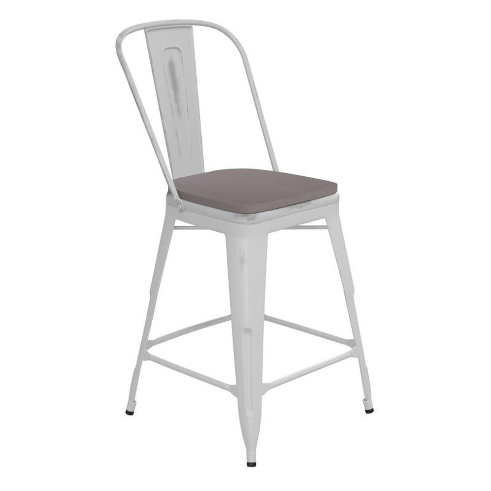 Carly 24" High Metal Counter Height Outdoor Stool with Back and Poly Resin Seat