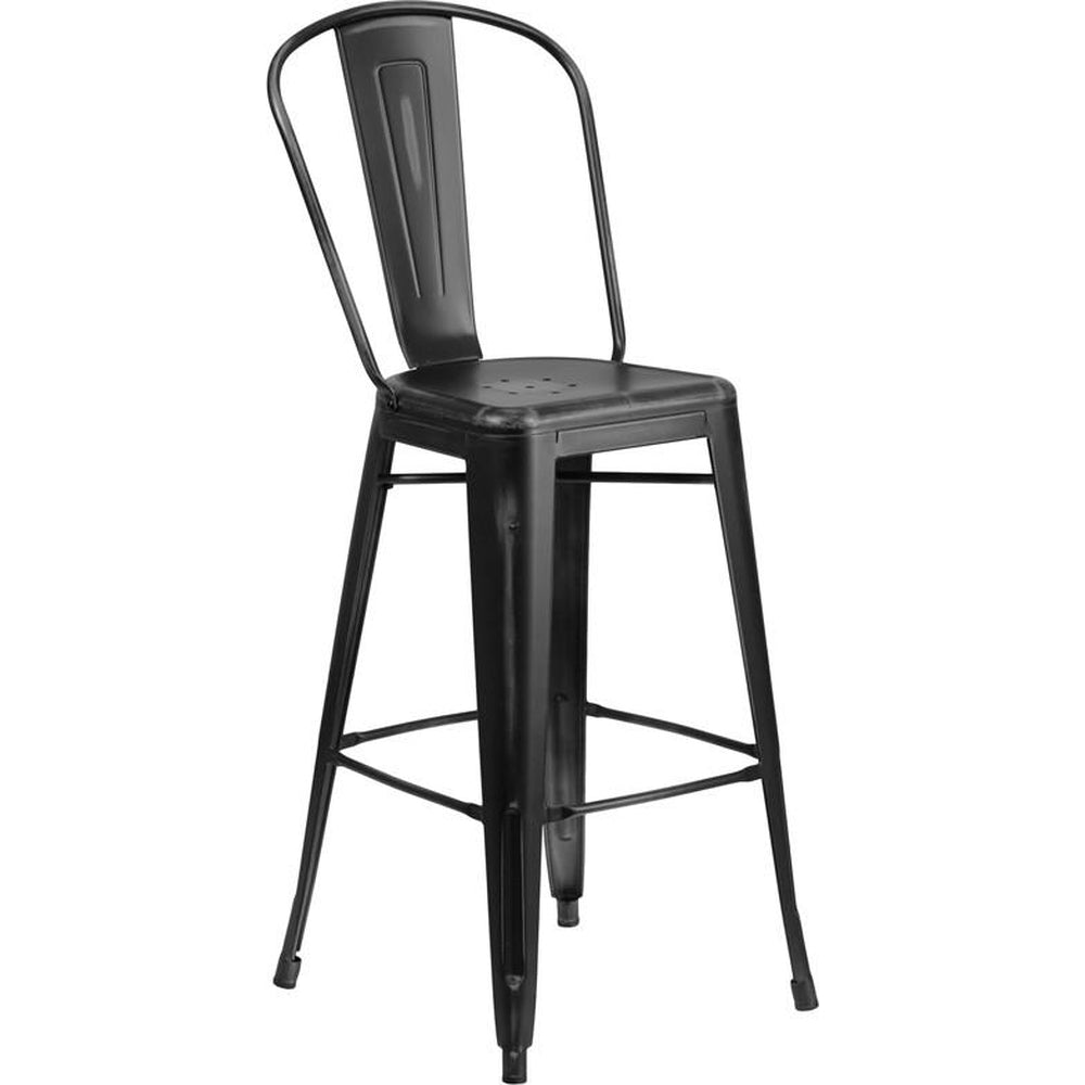 tolix style 30 high distressed yellow metal indoor outdoor barstool with back