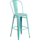tolix style 30 high crystal blue metal indoor outdoor barstool with back