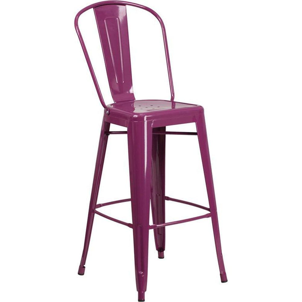 tolix style 30 high crystal blue metal indoor outdoor barstool with back