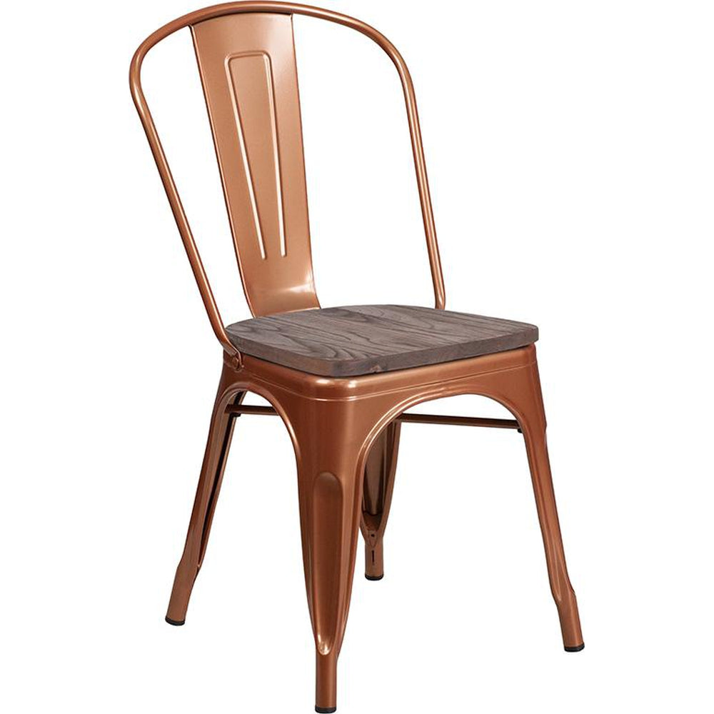 Tolix Stackable Chair with Wood Seat - Copper