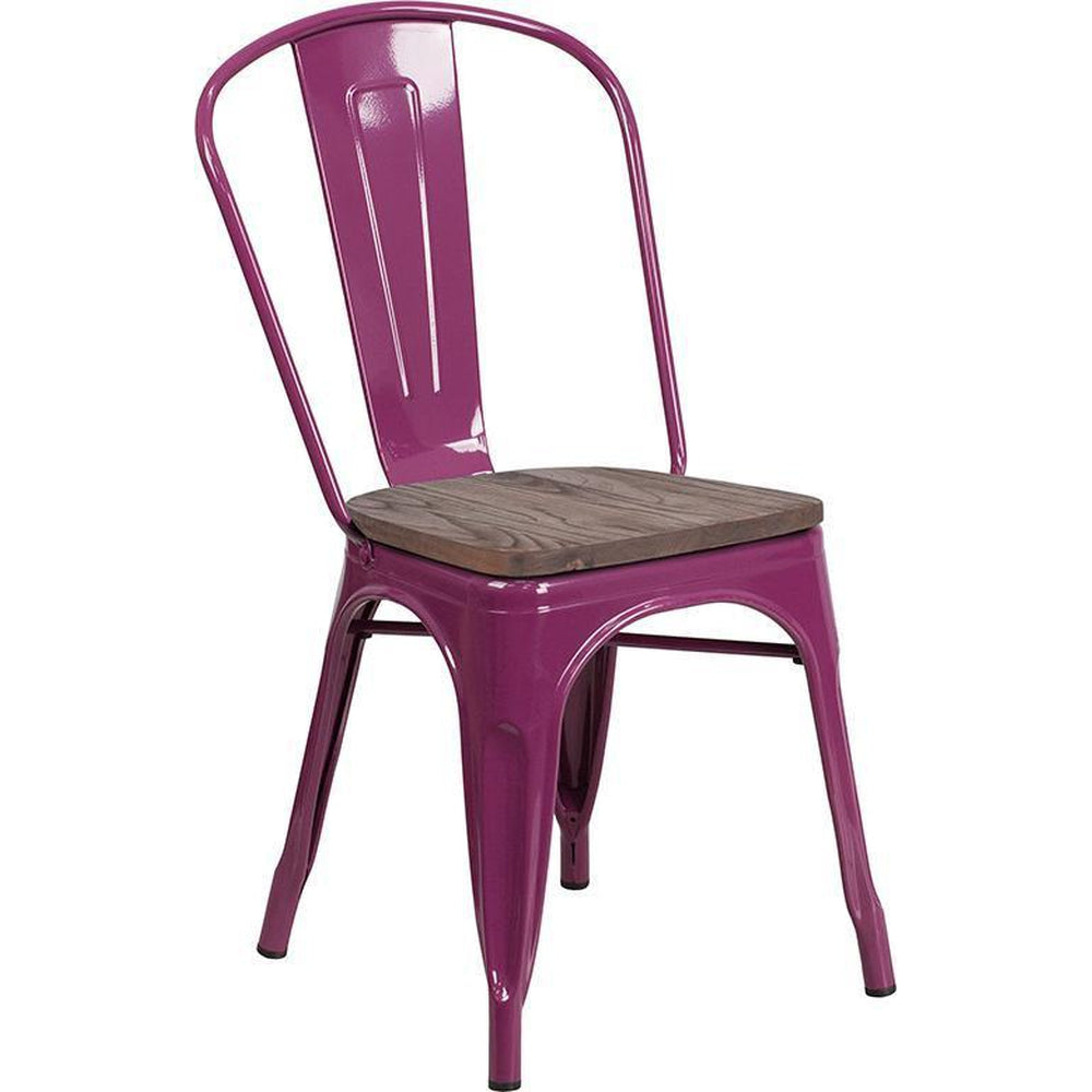 Tolix Stackable Chair with Wood Seat - Purple