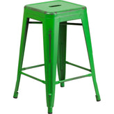 tolix style 24 high backless distressed green metal indoor outdoor counter height stool