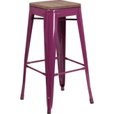 30" High Backless Tolix Barstool with Square Wood Seat - Purple