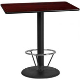 30inch x 48inch rectangular laminate table top with 24inch round bar height table base and foot ring
