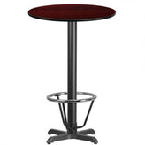 24 inch round black laminate table top with 22 inch x 22 inch bar height table base and ft ring