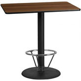 30inch x 48inch rectangular laminate table top with 24inch round bar height table base and foot ring