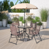 Nantucket 6 Piece Patio Garden Set with Umbrella Table and Set of 4 Folding Chairs