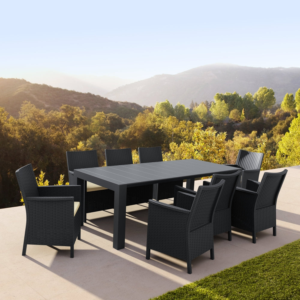 california extendable dining set 9 piece with sunbrella natural cushion