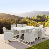 california extendable dining set 9 piece with sunbrella natural cushion
