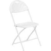 800 lb capacity white plastic fan back folding chair