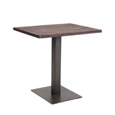 indoor steel table with walnut color elm wood top steel legs in dark gun color coating