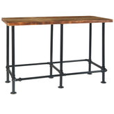 indoor pinewood table top with black pipe metal base in bar height