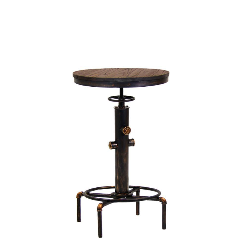 indoor industrial style adjustable metal bar table round elmwood top