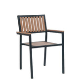 steel armchair with imitation teak vertical slat back and seat natural and black