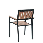 steel armchair with imitation teak vertical slat back and seat natural and black