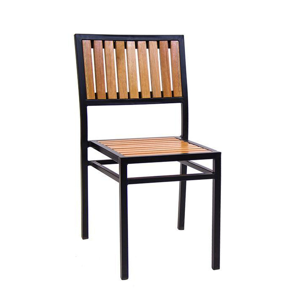 black steel chair with rosewood seat and back