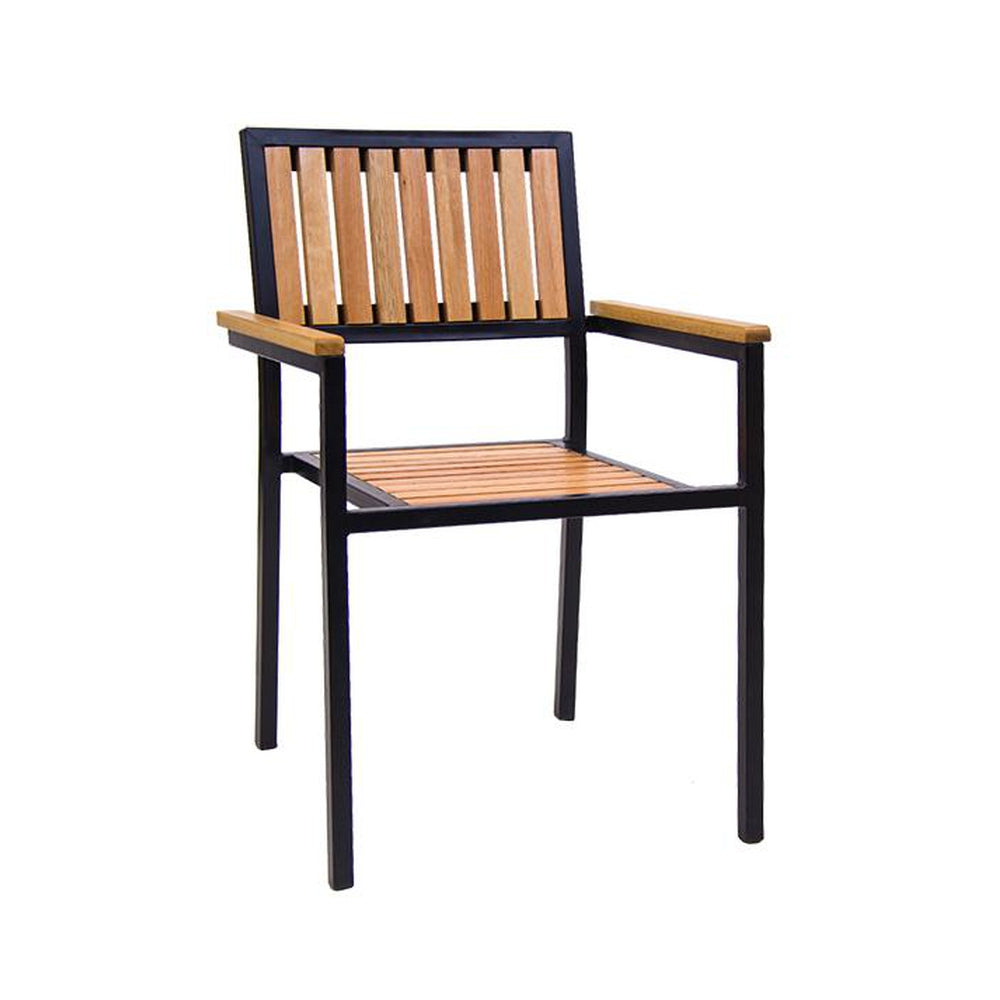 black steel arm chair with rosewood seat back