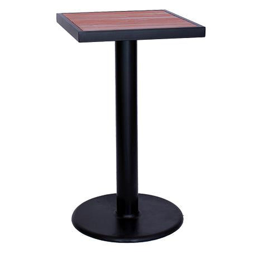 24x24 black steel bar height table rosewood slat top