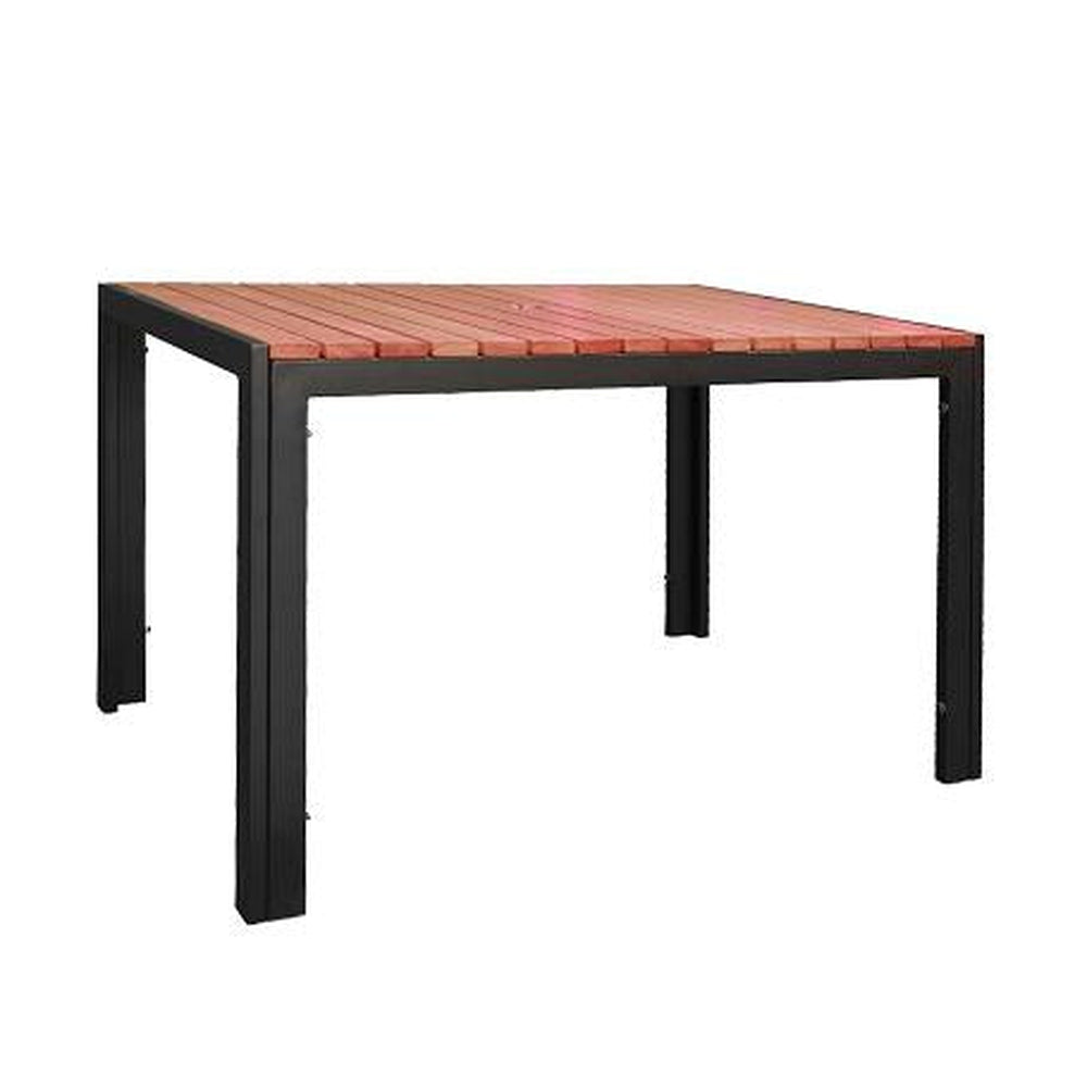 30x48 black steel table rosewood slat top
