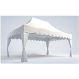 15x10ft canopy tent with scalloped valances and corner curtains