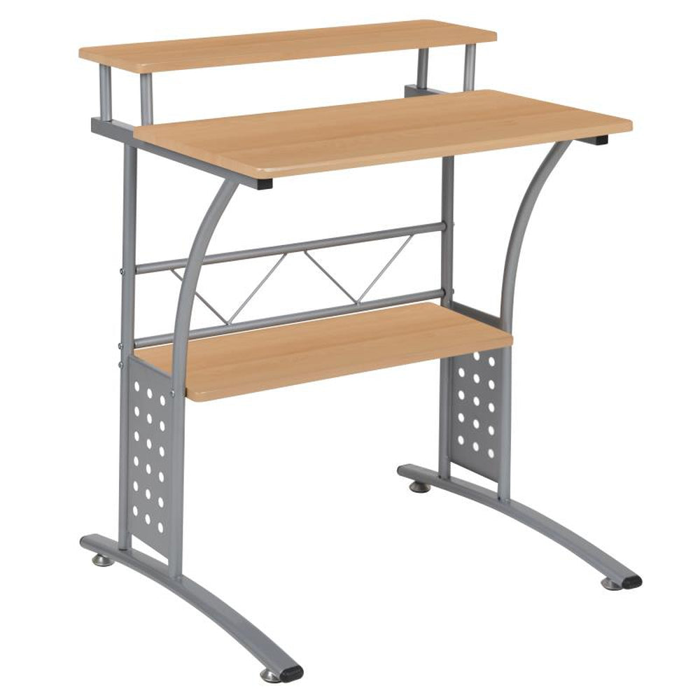 Clifton Maple Computer Desk with Top and Lower Storage Shelves