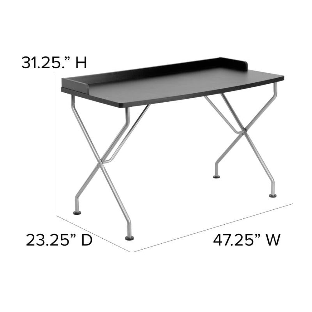 Black Computer Desk with Raised Border and Silver Metal Frame